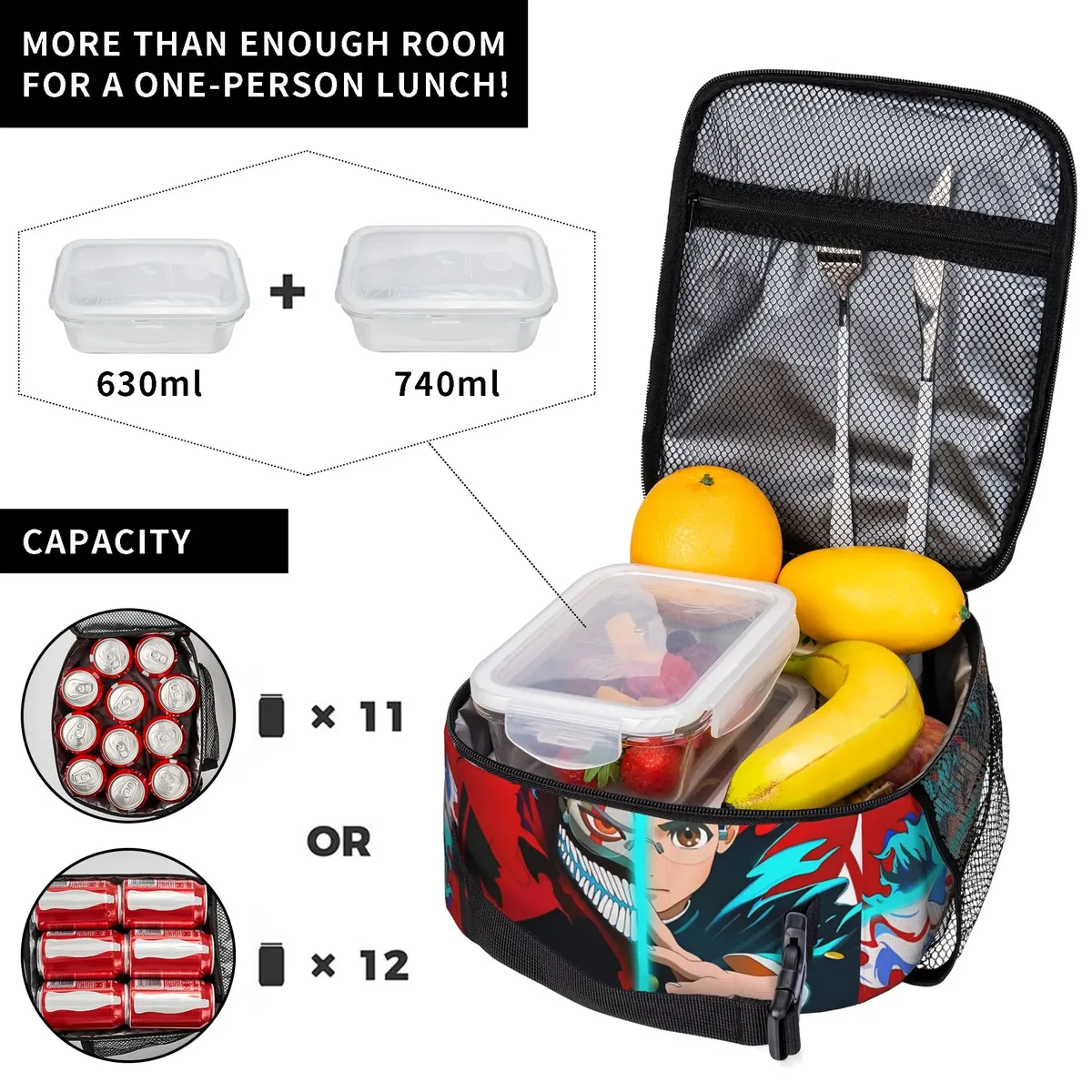 sac de rangement avec fermeture à glissière, 1 pièce, pochette de rangement dandadan, boîte à lunch scolaire réutilisable pour le déjeuner