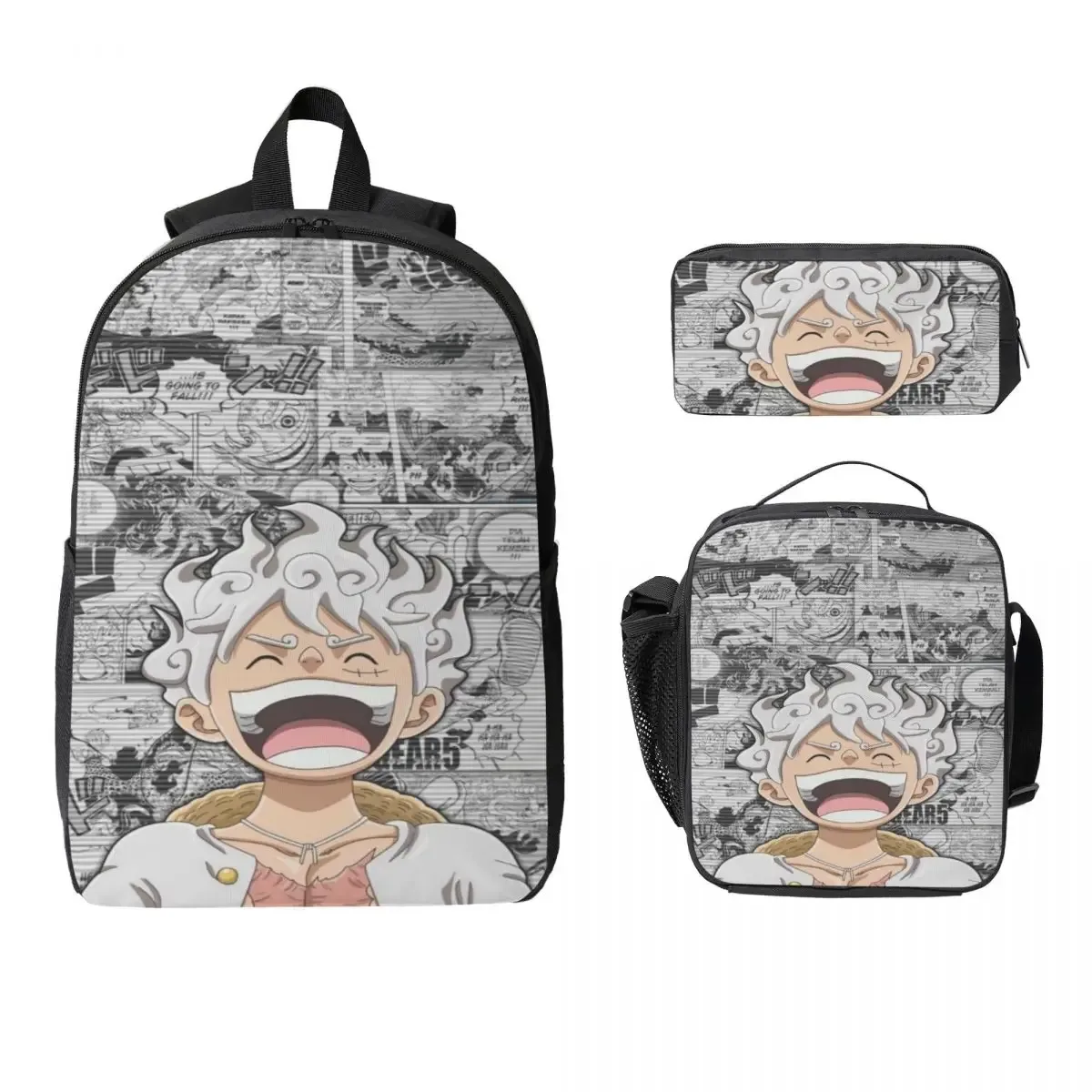 ensemble de 3 sacs à dos luffy one piece pour enfants, avec trousse à crayons, sac à livres et boîte à lunch pour les élèves.