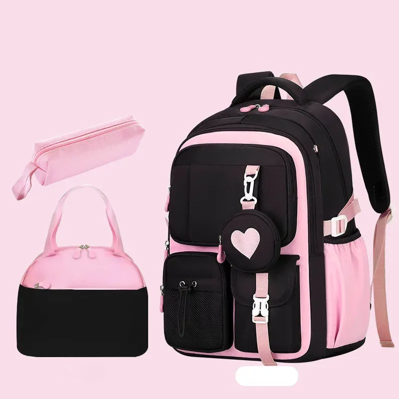 sac à dos scolaire, trousse et sac à déjeuner, ensemble trois pièces, tissu nylon imperméable, pour garçon, fille, adolescents, tendance