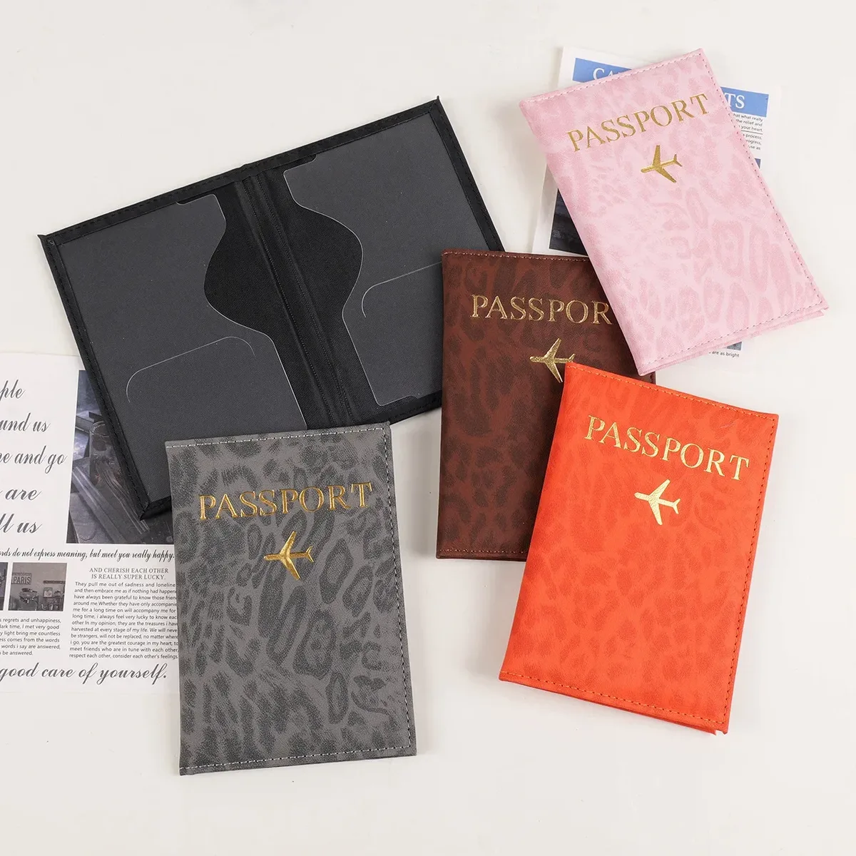 étui de couverture de porte-passeport de voyage imprimé léopard pour femmes, couverture de passeport de billet de carte en cuir pu, accessoires de protection