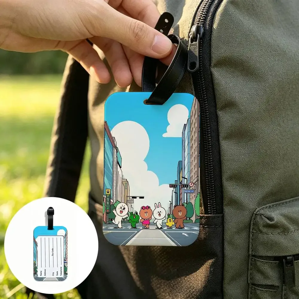l-line animation friends étiquette de bagage universelle en pvc anti-perte avec carte d'information pour valise et sac à dos
