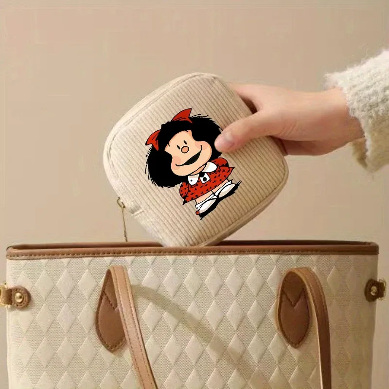 mini trousse de maquillage en velours côtelé mafalda pour femme - et cosmétique compact adapté aux voyages, trousse de toilette miniature adaptée à un usage quotidien