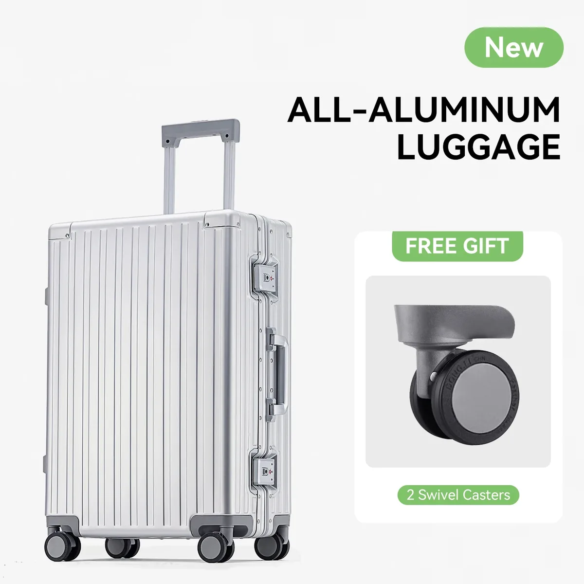 valise trolley 100% aluminium, bagage de voyage de luxe, roues universelles, serrure tsa, pour hommes et femmes, bagage léger, bagage cabine.