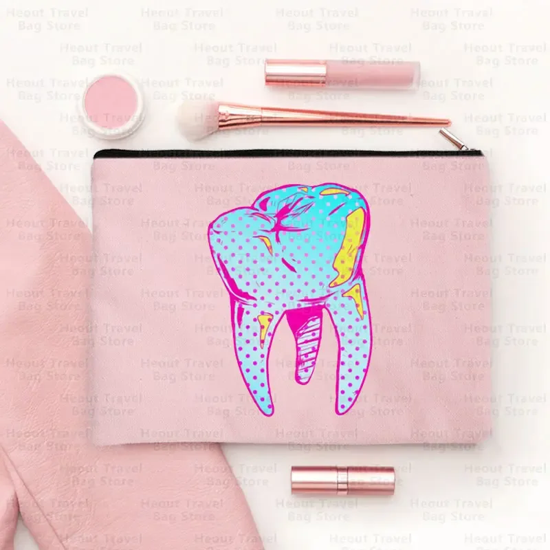 sac de dessin animé de dents pour femmes, pocommuniste de maquillage cosmétiques kawaii, trousse à crayons pour enfants, sacs de toilette en toile de voyage, poudres de golf, 2023