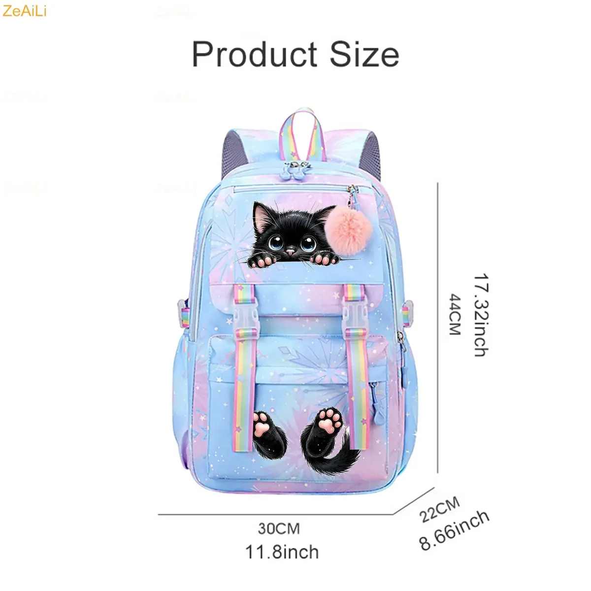 sac à dos pour femme, enfant, adolescent, motif chat noir mignon, fleur et papillon, idéal pour l'école