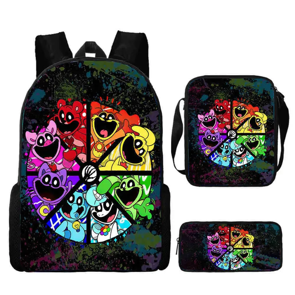 ensemble de sac à dos d'école smiling 3d critters avec sac à crayons, sacs initiés, grande capacité, dessin animé, jeu d'amine, sac à dos pour enfant, 3 pièces