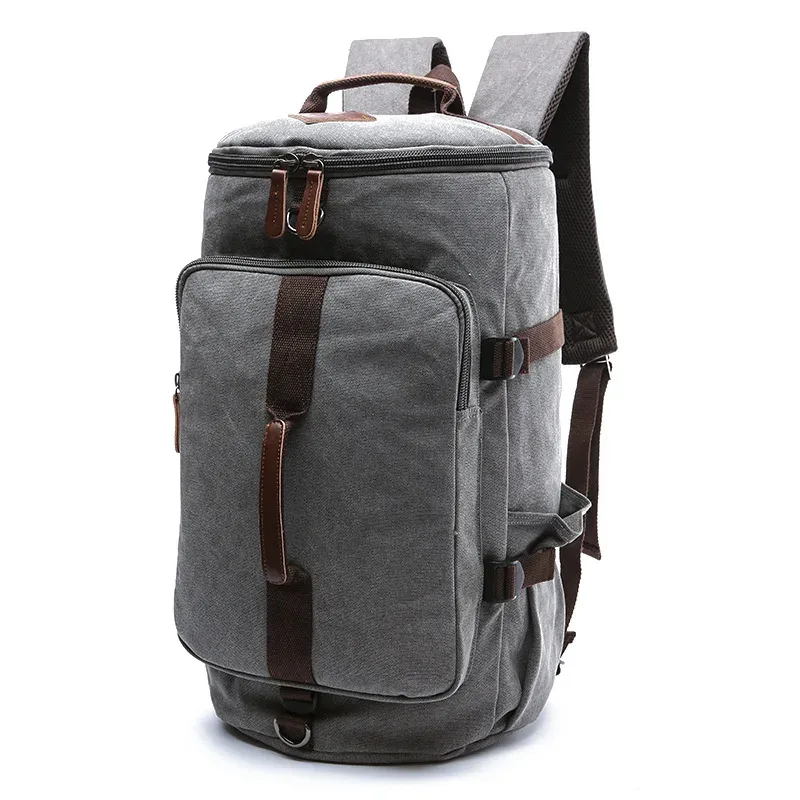 sac à dos en toile de grande capacité pour hommes, sacs polochons multifonctions cylindriques de voyage en plein air, sacs à bagages pour adolescents