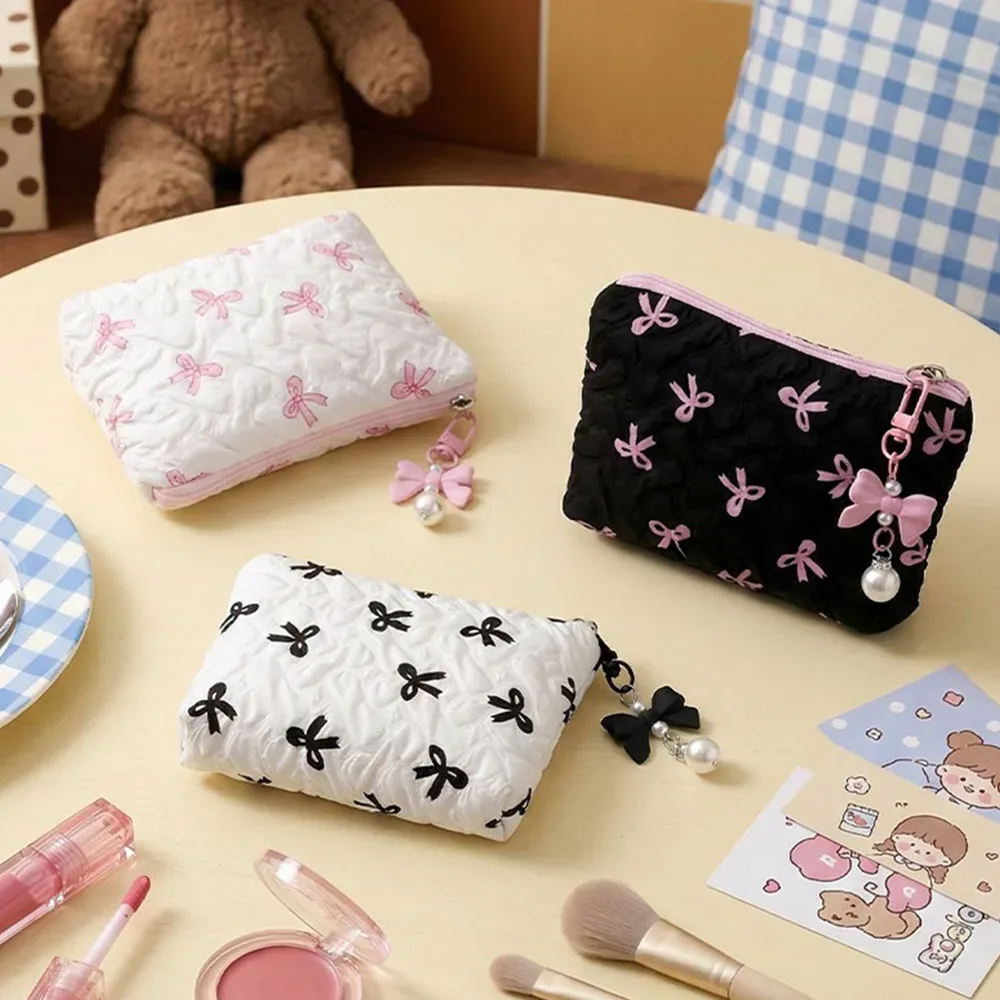 pochette cosmétique mignonne à nœud papillon, sac de rangement portable multifonctionnel de haute qualité, mini porte-monnaie au design raffiné
