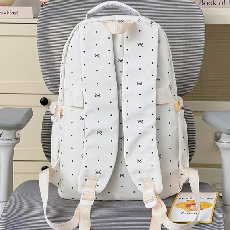 nouveau sac à dos tendance à nœud imprimé à pois pour femme, sac d'école mignon pour lycéennes, sac à dos décontracté pour femme, sac de voyage pour ordinateur portable