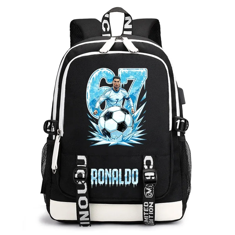 sac à dos décontracté imprimé cr7 ronaldo 67 pour enfants et adolescents, sac d'école léger, sac à dos de voyage quotidien