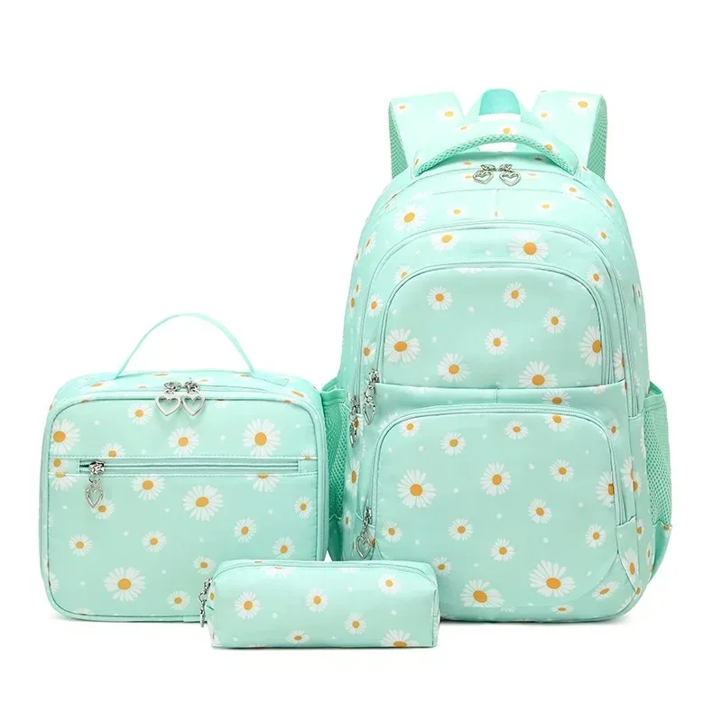 sac à dos d'école à motif marguerite, trousse à crayons, sac à main, ensemble de trois pièces, tissu en nylon imperméable, sac à dos tendance pour garçons, filles et adolescents