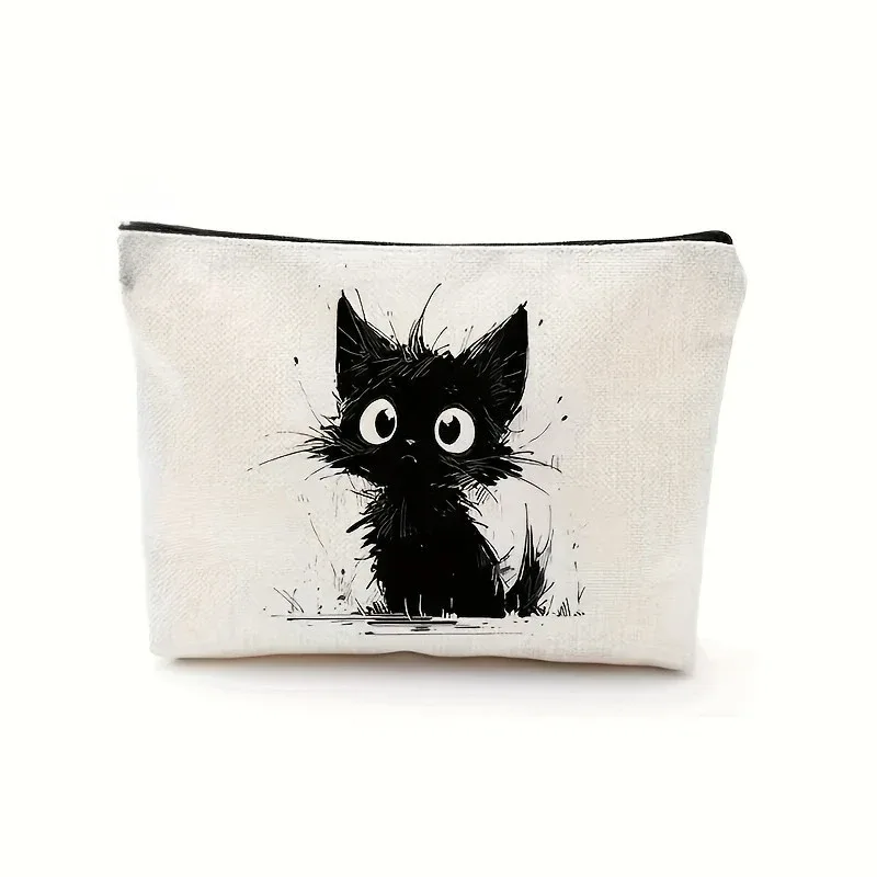 trousse de maquillage sur le thème du chat, pochette à cosmétiques avec fermeture éclair, motif de chat mignon, organisateur de toilette de voyage, cadeau pour les amoureux des chats