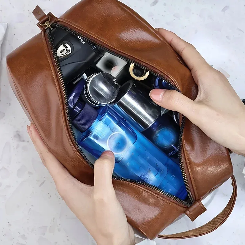 sac de toilette pour homme, sac de voyage d'affaires, sac de toilette imperméable en cuir pu, organiseur d'accessoires de rasage, trousse de maquillage pour femme, sac cosmétique