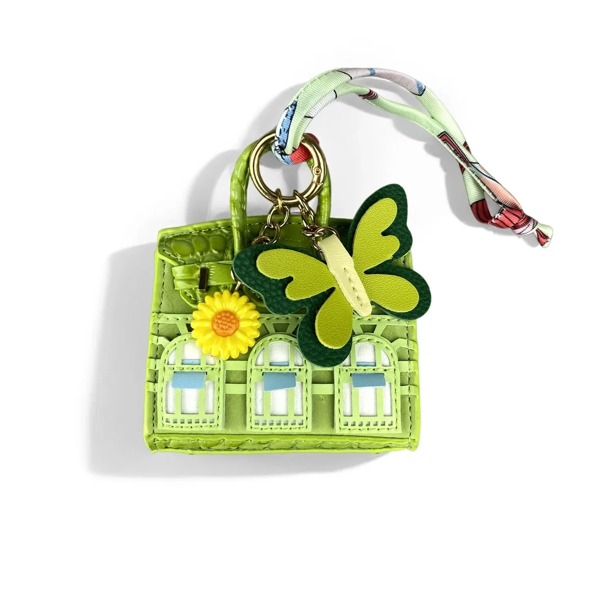 ensemble pochette tournesol et porte-clés en cuir pu vert pomme - porte-monnaie fonctionnel, étui pour écouteurs, organisateur de câbles - accessoire de sac, cadeau