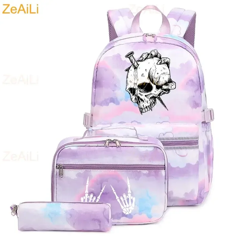 lot de 3 sacs à dos mignons pour étudiants et adolescents, motif patte de chien et chat, couleur violette, avec sac à déjeuner, sac de voyage coloré, sacs d'école pour garçons et filles, ensembles de mochilas