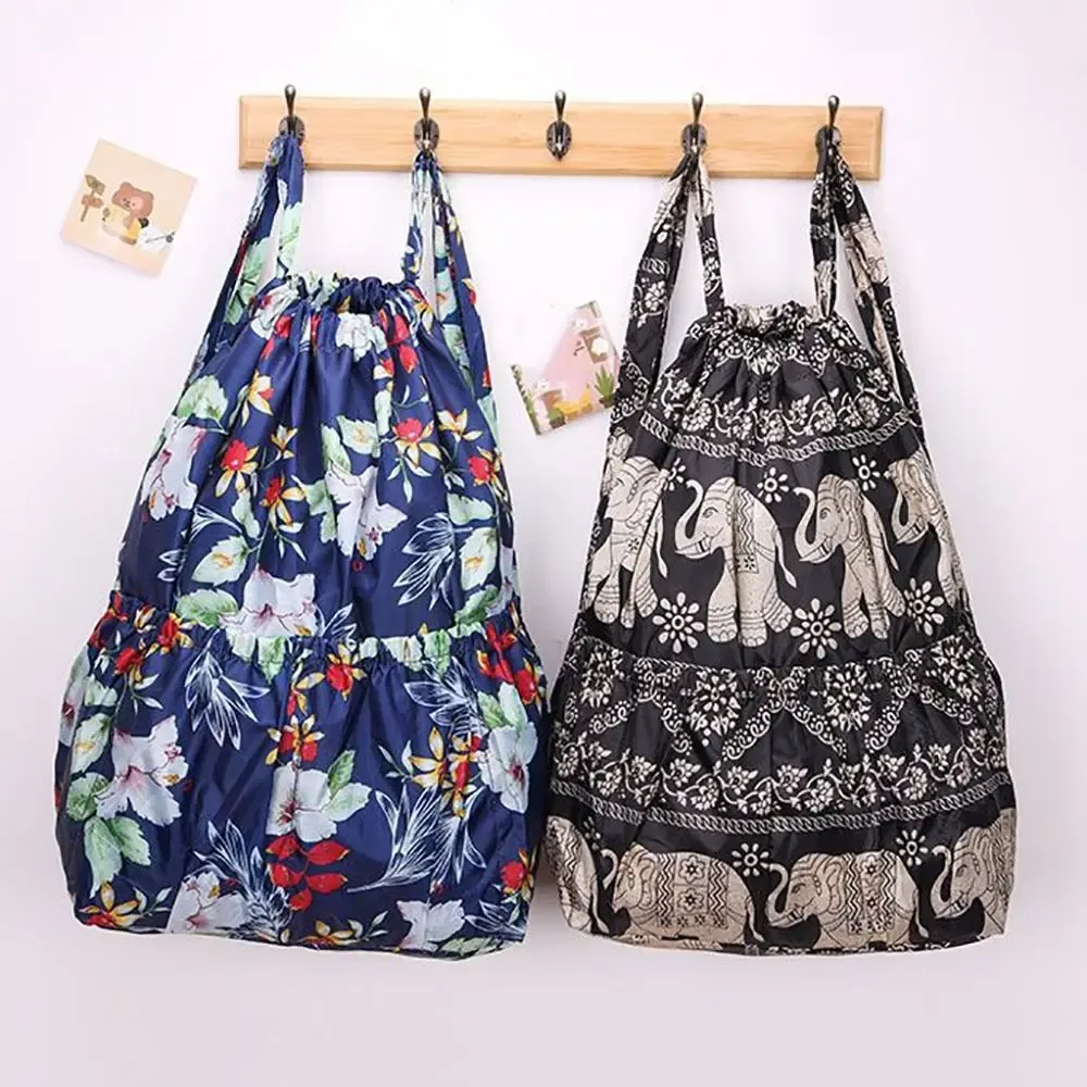 sac à cordon imprimé floral décontracté, sac de shopping portable en polyester imperméable, sacs à dos pliables légers pour adolescentes