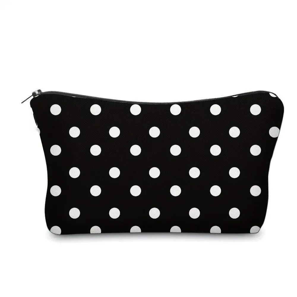 pochette de maquillage à pois tendance en polyester avec fermeture éclair, trousse de toilette portable