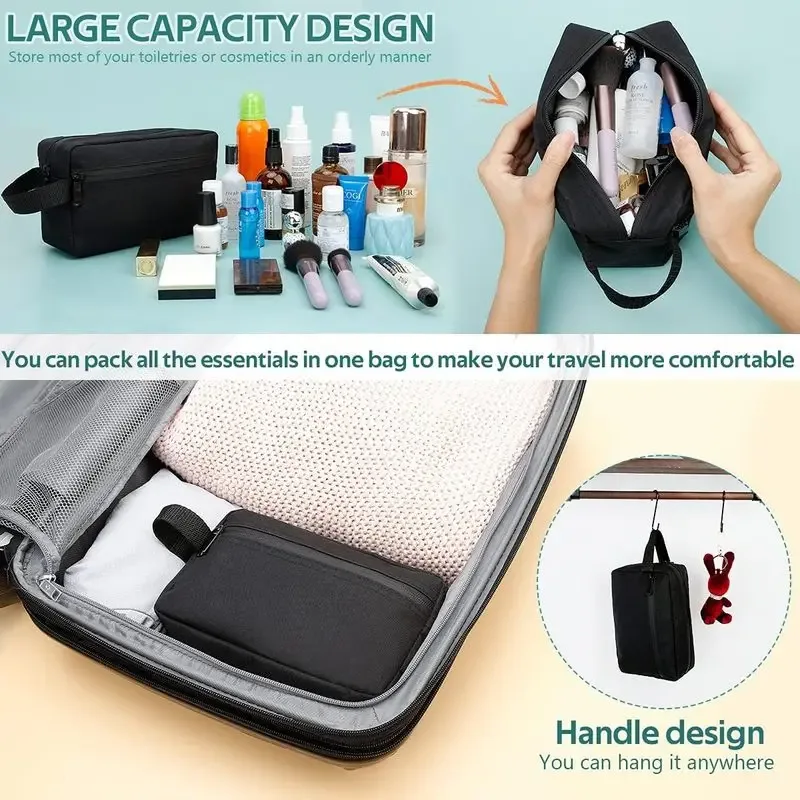 trousse de maquillage de voyage imperméable de grande capacité, trousse de rangement de toilette portable unisexe avec compartiments, trousse de rangement pliable pour soins de la peau