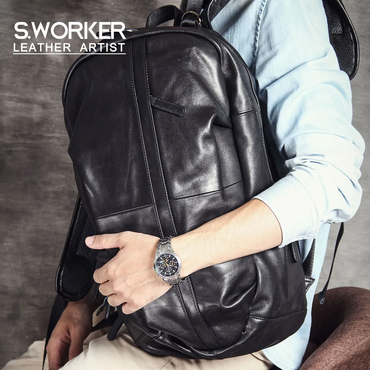 Sac à dos décontracté en cuir véritable pour hommes, sacoche pour ordinateur portable de 16 pouces, sac de voyage en cuir de vache de première qualité, sacs à dos à la mode pour hommes