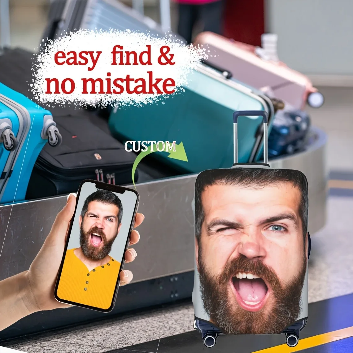 Housse de bagage personnalisée avec fermeture éclair - Personnalisez avec vos propres images et texte, impression recto-verso, polyester extensible, lavable en machine