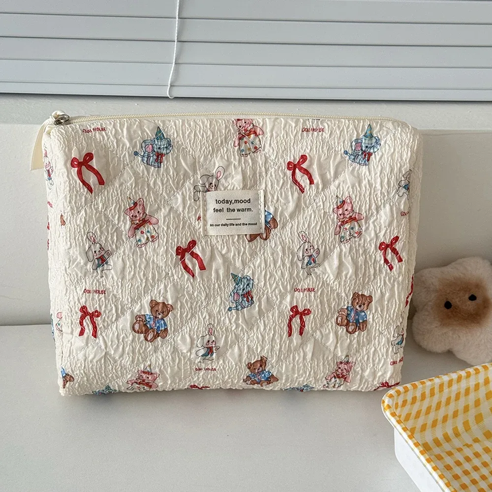 sac matelassé pour femmes, animaux de dessin animé kawaii, grande capacité, pochette de rangement de toilette cosmétique, 3 types, trousse de maquillage à fermeture éclair pour dames