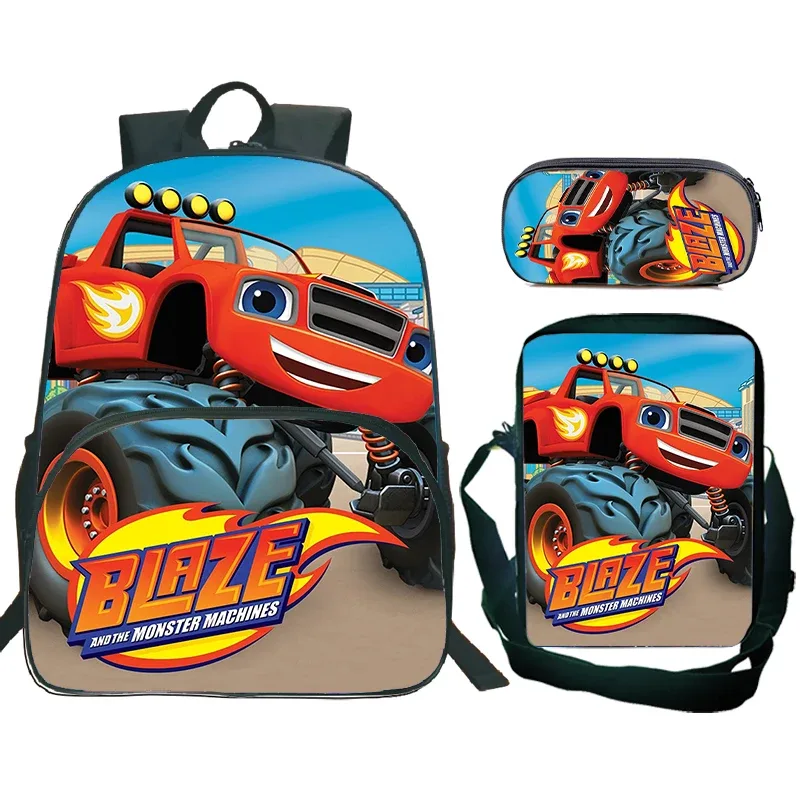 sac à dos blaze and the monster machines, 3 pièces, sac d'école pour enfants avec sacs à bandoulière, trousse à crayons, sac à dos blaze car pour garçons et filles