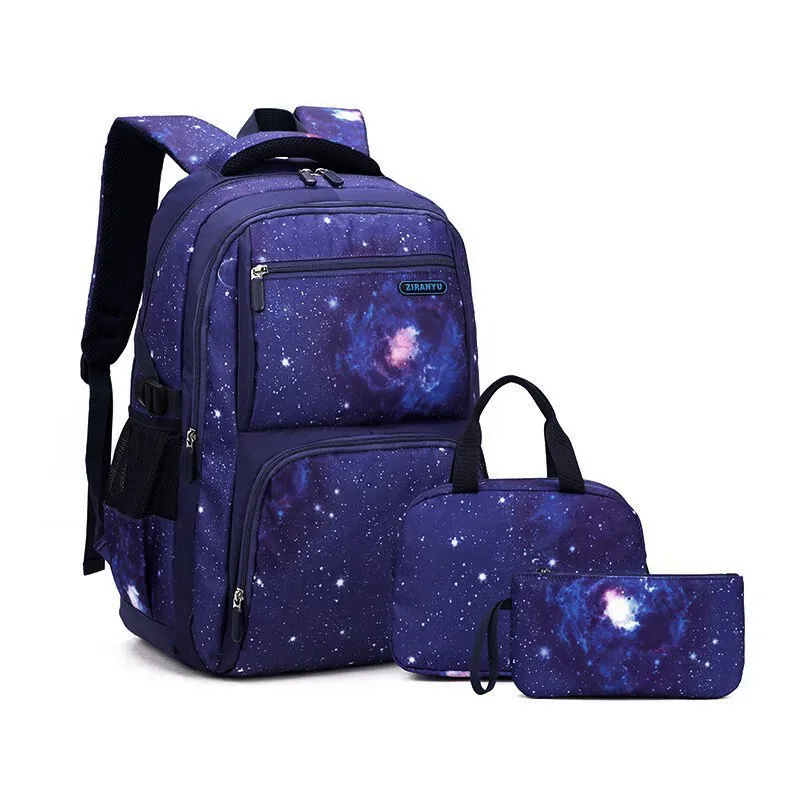 sac à dos grande capacité style ciel étoilé poisson naturel, sac à dos double épaule pour garçons du collège et du primaire, grande capacité
