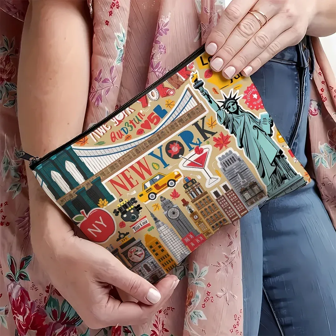 un sac de maquillage de voyage new york – jolie pochette multifonctionnelle à fermeture éclair pour femmes, sac de rangement de bijoux