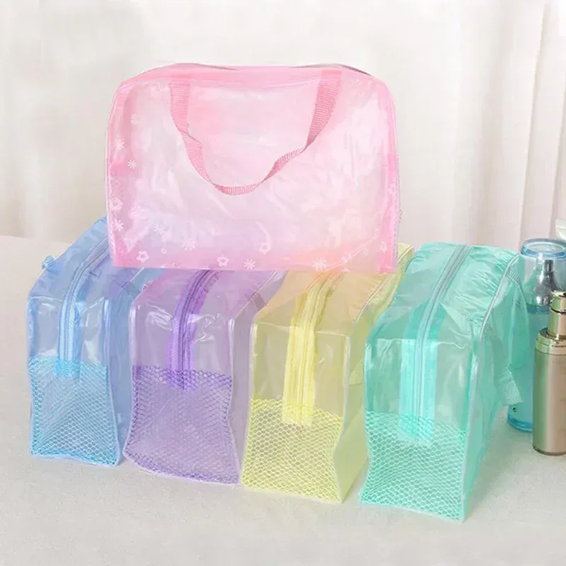 sac à cosmétiques transparent en pvc, 1 pièce, trousse de maquillage transparente pour femmes et filles, trousse de beauté étanche à fermeture éclair, sac à main de voyage, trousse de toilette