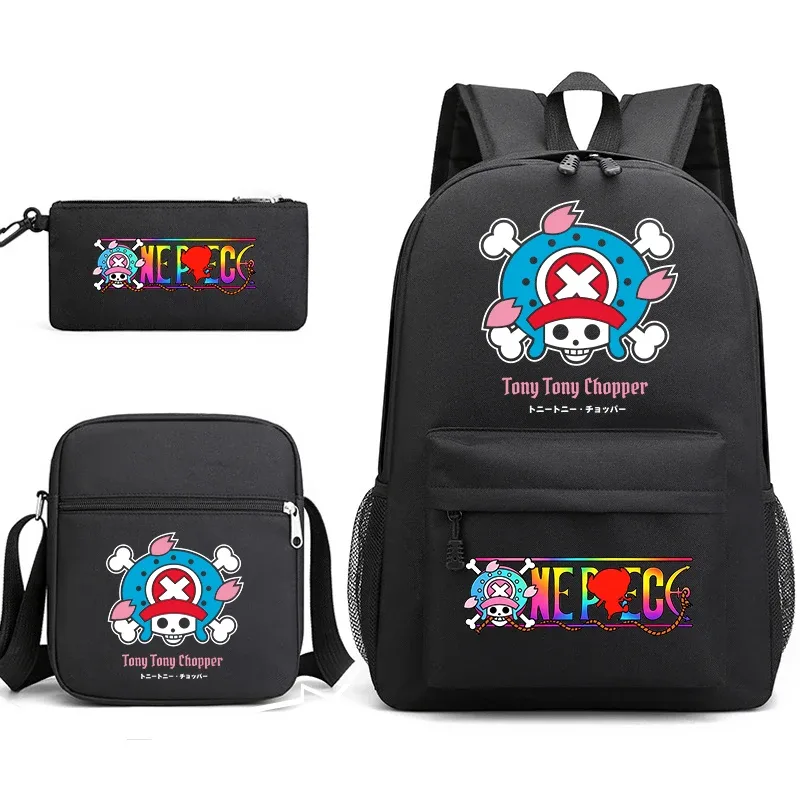 ensemble de sacs à dos d'école imprimés one piece tony tony chopper pour garçons et filles, sac mignon d'anime avec sac à bandoulière et étui à crayons