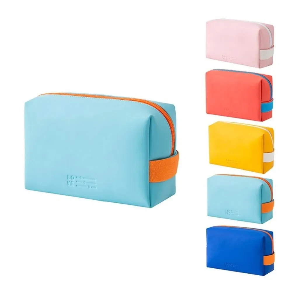 sac à cosmétiques de grande capacité en cuir pu, couleurs bonbons, sac de voyage pour maquillage, conception multifonctionnelle, sac de rangement étanche pour articles de toilette