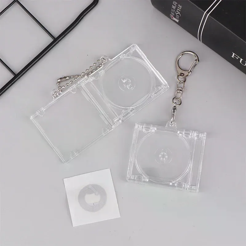 1 porte-clés mini-album CD vierge pour décoration de sac à dos DIY, pendentif porte-clés