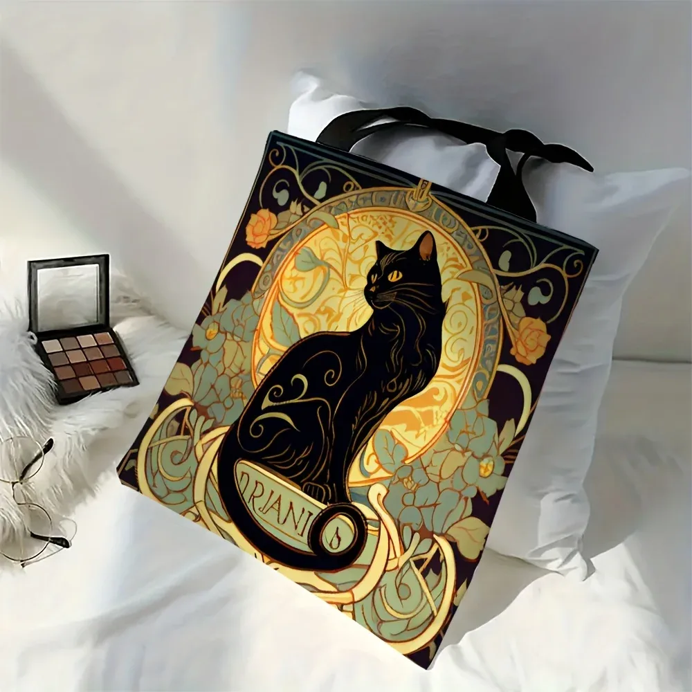 sac fourre-tout rétro art noble chat noir, sac à bandoulière à la mode, sac de courses léger quotidien en tiss