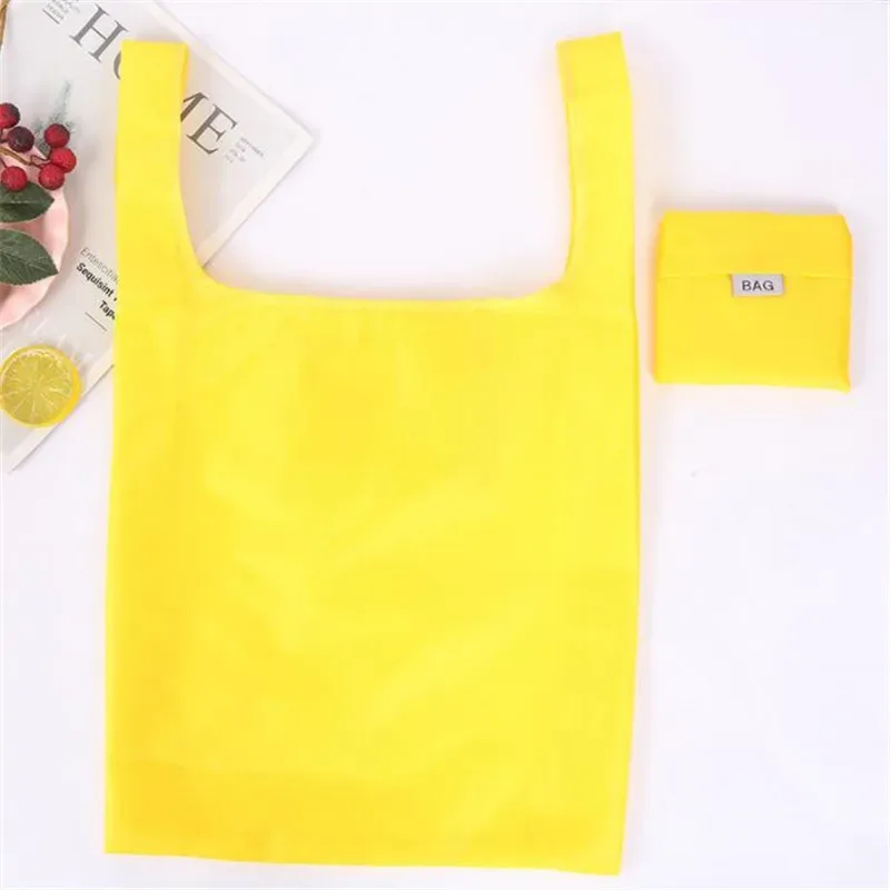 sac à provisions couleur unie écologique pliant réutilisable portable sac à bandoulière polyester pour voyage épicerie sac à provisions solide