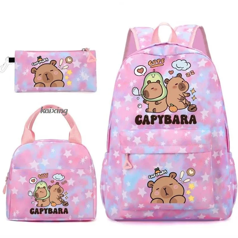 ensemble de sacs à dos imprimés capybara kawaii avec sac à déjeuner et trousse à crayons, sac à dos pour étudiante, grande capacité, léger, pour ordinateur portable, sacs de voyage