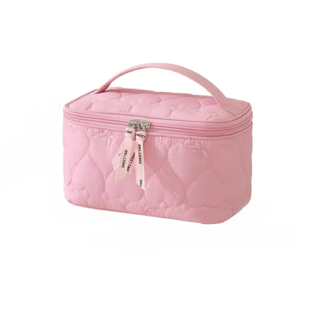 sac de maquillage de grande capacité pour femmes, sac de toilette de voyage étanche à imprimé cœur, sac de rangement de cosmétiques à double fermeture éclair, sac de rangement de cosmétiques à main pour dames