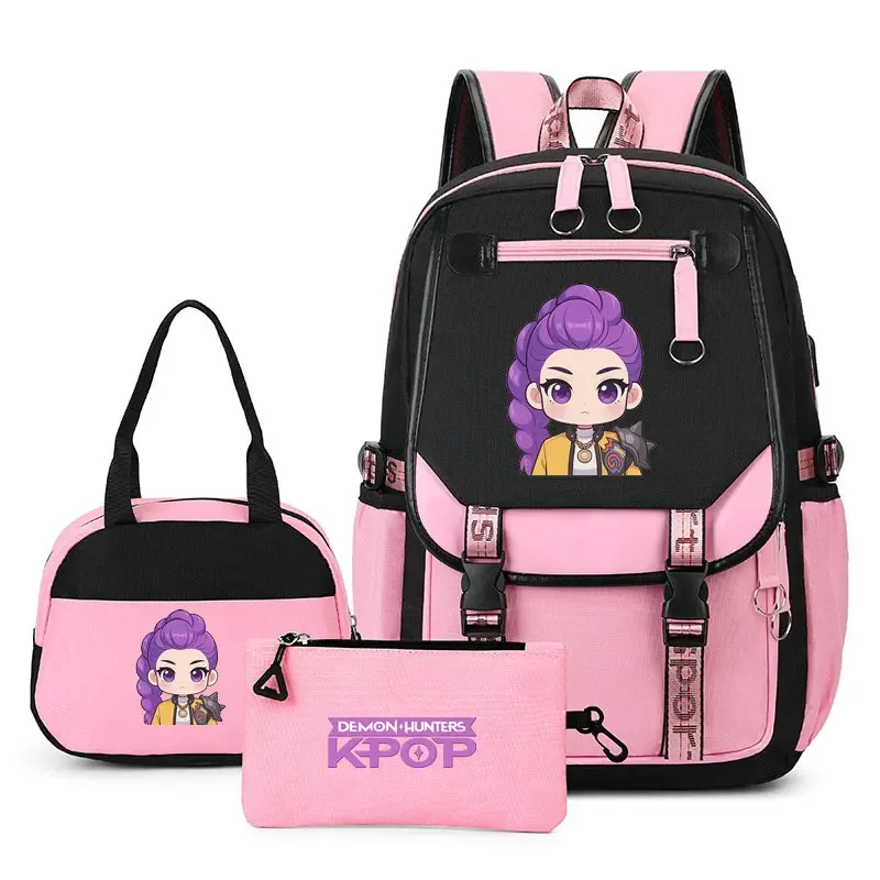 sacs à dos imprimés kpop demon hunters pour adolescentes, sacs à bandoulière, trousse à crayons, ensemble de sacs d'école pour étudiants, mochila de voyage