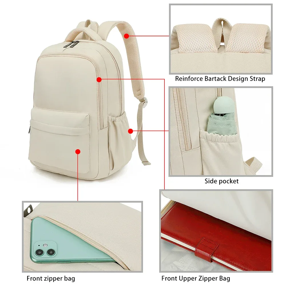 sac à dos en toile imperméable pour étudiants, sac de nettoyage solide pour hommes et femmes, sacs à dos de voyage simples, sacs pour ordinateur portable de 16 pouces, école, garçon, fille