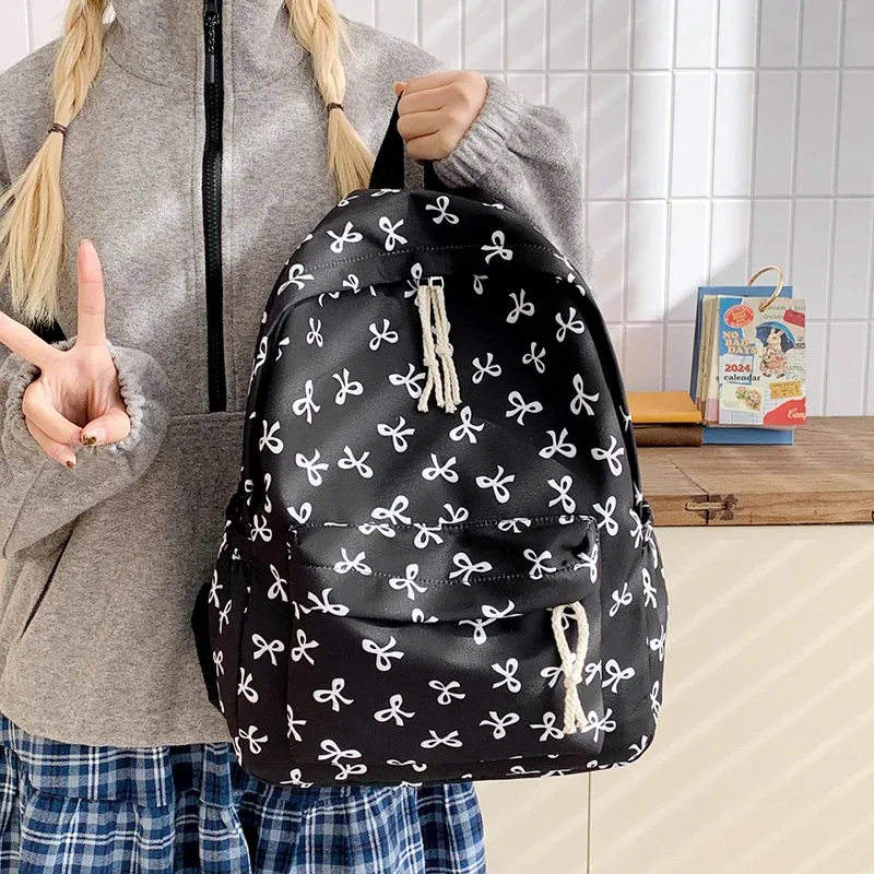 sac à dos japonais mignon de grande capacité, sac d'école à la mode avec nœud papillon, sac à livres pour étudiants, sac à dos léger pour femmes, sac de voyage décontracté