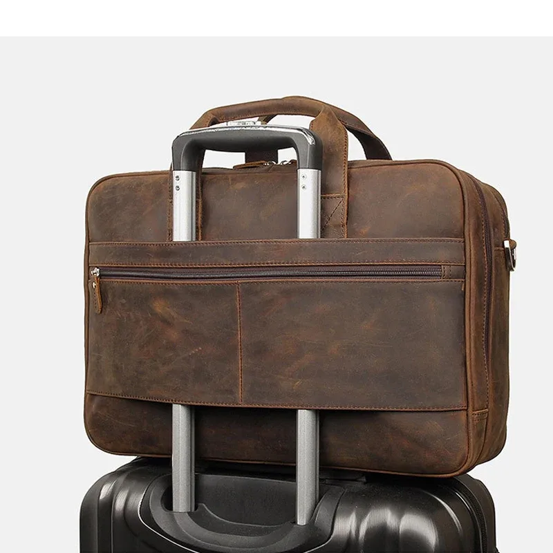 sac d'affaires pour homme en cuir véritable de haute qualité, sac pour ordinateur portable de 17 pouces en cuir crazy horse, porte-documents masculin pour bureau.