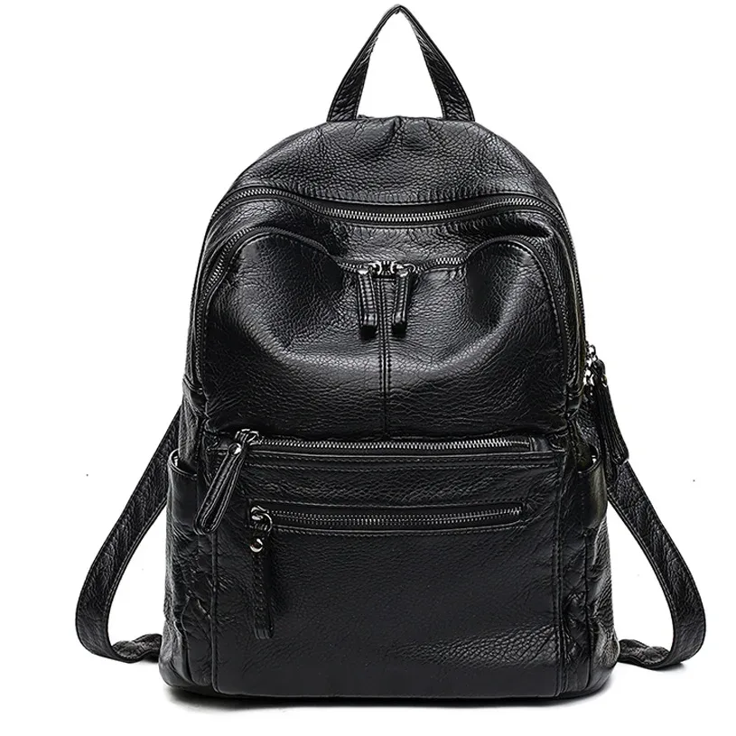 nigedu – sac à dos en cuir pu souple pour femmes, grande capacité, noir, décontracté, pour l'école, pour livres, sac de voyage, sac de jour, mochila