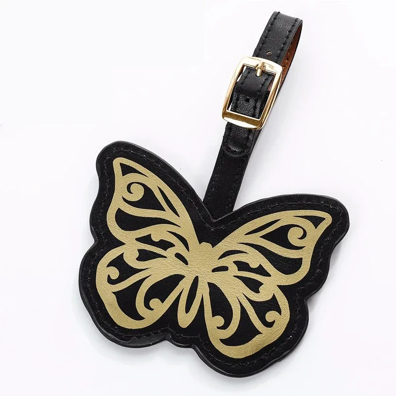 étiquette de bagage créative papillon et fleur pour femmes et hommes, étiquette portable, porte-adresse d'identification de valise, pendentif de sac, accessoires de voyage