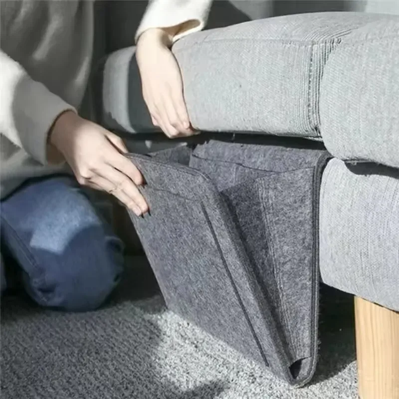 organisateur de rangement en feutre antidérapant pour chevet, sac de rangement suspendu pour lit et canapé, poches pour télécommande