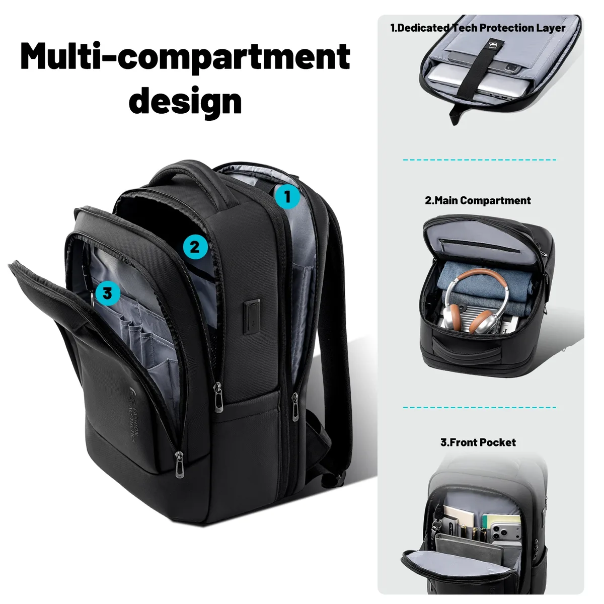 sac à dos d'affaires hk avec port usb, sacs pour ordinateur portable de 17 pouces pour hommes, sac à dos imperméable pour les déplacements quotidiens, sac à dos de voyage de grande capacité pour le bureau