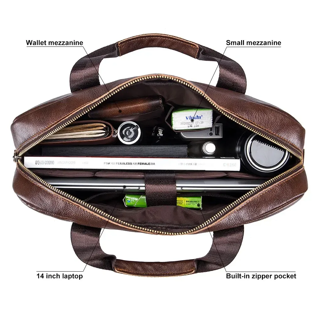 bullcaptain nouvelle mallette d'affaires en cuir de vache pour hommes/sac messager rétro en cuir pour hommes/sac d'affaires de loisirs de grande capacité/sac à main
