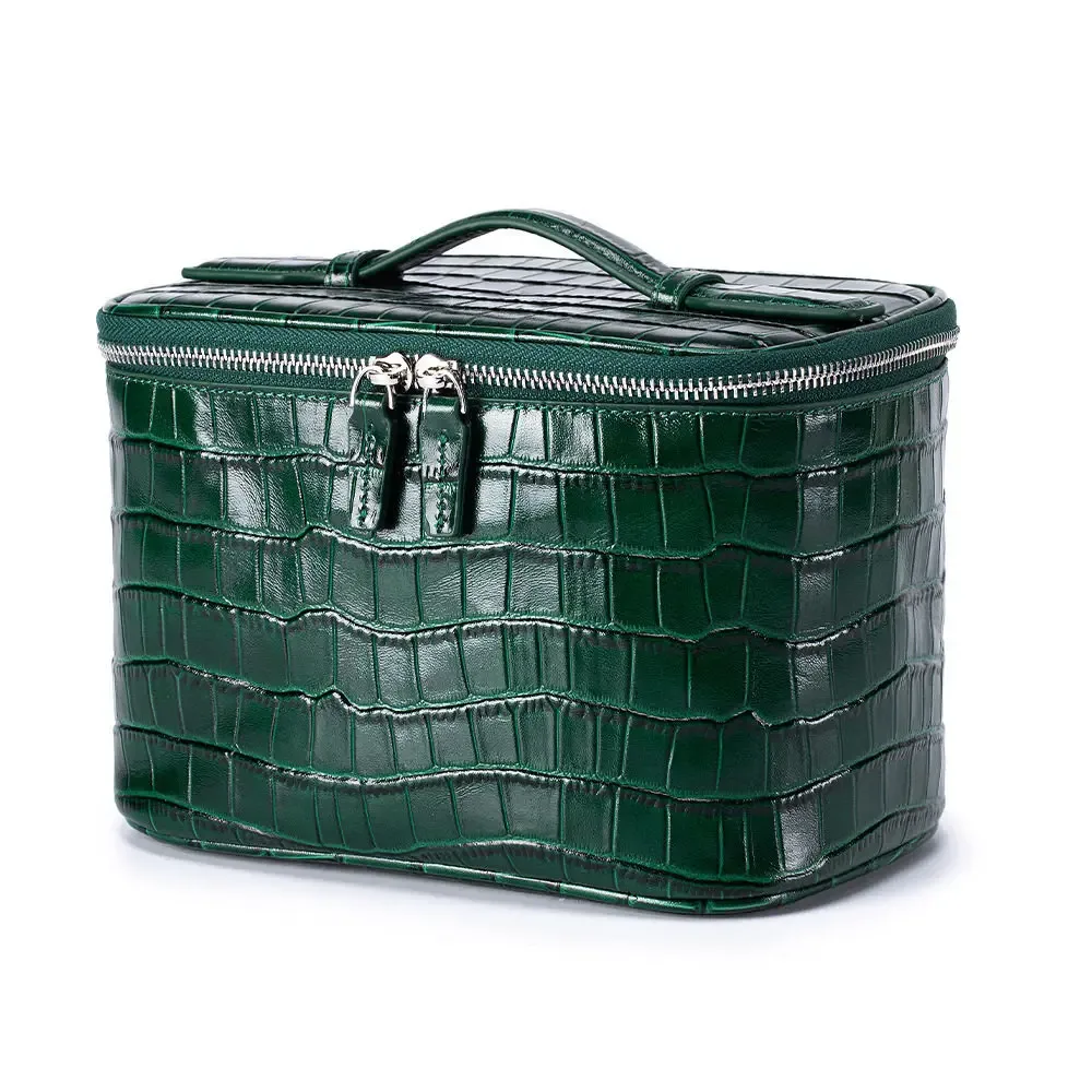 sac à cosmétiques de luxe haut de gamme en cuir de vachette de qualité supérieure, sac de rangement compartimenté de grande capacité, trousse de toilette portable pour femme