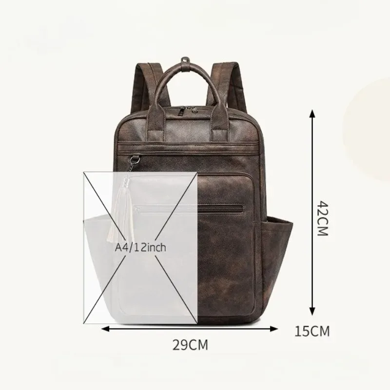 sac à dos cuir pu vintage dames – conçu pour ordinateur 15.6 pouces, parfait comme daypack collège, sac bureau et valise de voyage, détails rétro charmeur, matériaux durables, compartiments, s’adapte à tous les moments