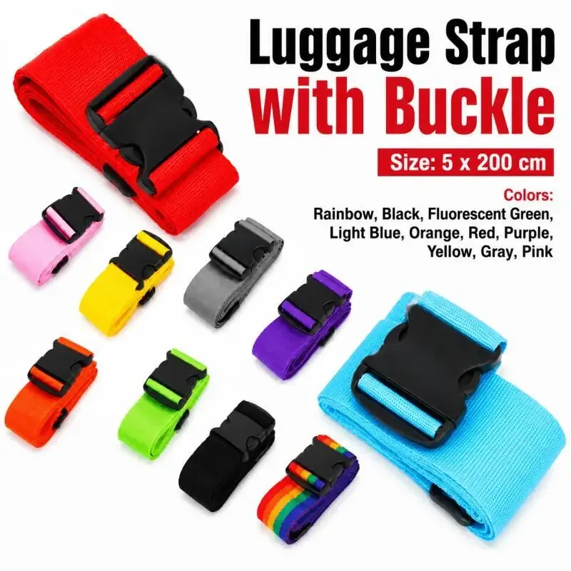 1 sangle de bagage droite en polyester de 200 cm pour valise, ceinture de voyage à boucles réglables, attache de sac durable