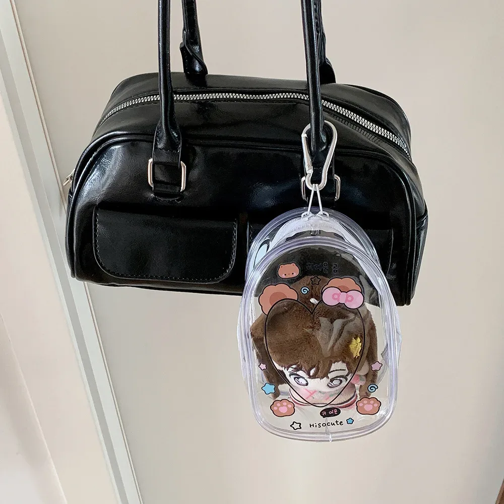 dessin animé pvc trèfle à quatre feuilles figurine poupée sac de rangement transparent mignon fille sac à dos pendentif porte-clés affichage poupée sac portefeuille