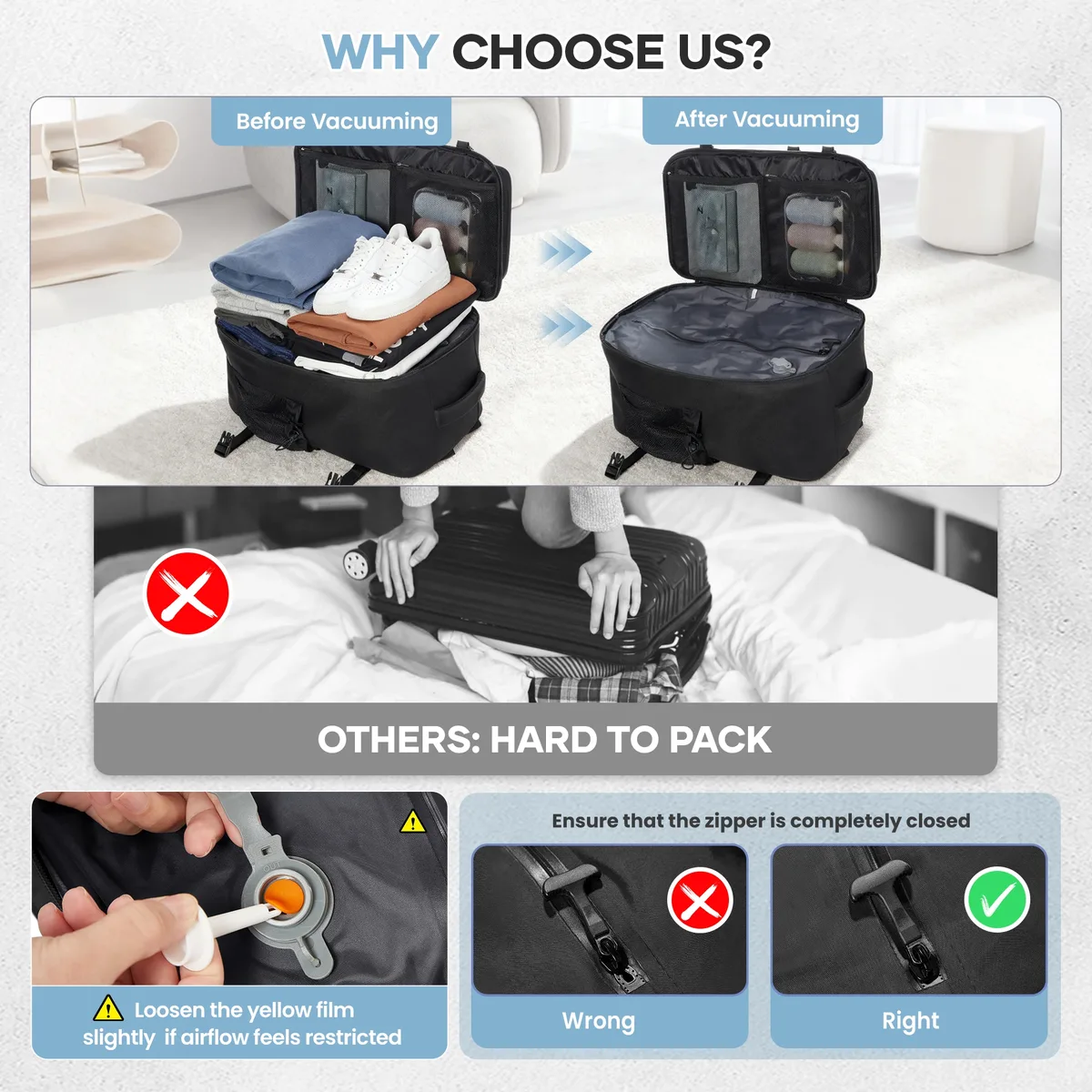 sac à dos de randonnée à compression sous vide pour homme, sac à dos sous vide avec pompe, bagage à main, grande capacité, sac à dos de voyage décontracté